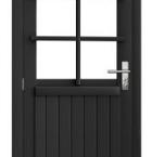 Vuren enkele 6-ruits deur inclusief kozijn, linksdraaiend, 90 x 201 cm, antraciet gespoten.