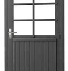 Vuren enkele 6-ruits deur extra breed inclusief kozijn, rechtsdraaiend, 112 x 201 cm, antraciet gespoten.