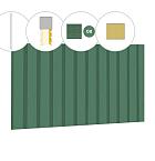 Rhombusprofiel plankenset vuren bij wand C, 278,5 x 224 cm, jungle groen gespoten.