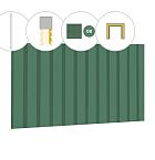 Rhombusprofiel plankenset vuren bij voorwand D, t.b.v. dubbele deur, 328,5 x 285 cm, jungle groen gespoten.