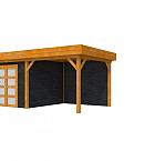 Douglas Topvision Roek, 298 x 298 en luifel 300 cm, wanden zwart geïmpregneerd en basis transparant gespoten.