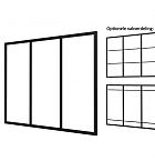 Industriële glaspui C, zwart gecoat aluminium raamwerk, 278,5 x 224 cm.