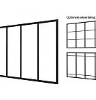 Industriële glaspui D, zwart gecoat aluminium raamwerk, 328,5 x 224 cm.