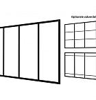 Industriële glaspui E, zwart gecoat aluminium raamwerk, 371 x 224 cm.