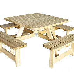 Picknicktafel Vierkant, 40 mm dik, bladmaat 115 x 115 cm, groen geïmpregneerd