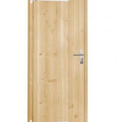 Vuren dichte enkele deur 90x201 cm, rechtsdraaiend, verzinkte hengen, RVS beslag, onbehandeld
