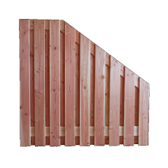 Douglas geschaafd plankenscherm 19-planks 16 mm, 180 x 180-90 cm, verticaal 4 recht dan aflopend, onbehandeld