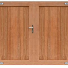 Hardhouten dubbele toegangspoort, verticaal, 300 x 180 cm. Incl. beslag.