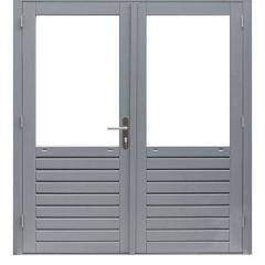 Hardhouten dubbele 1-ruits deur Prestige met dubbelglas, 202 x 221 cm, grijs gegrond.