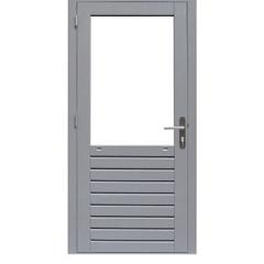 Hardhouten enkele 1-ruits deur Prestige met dubbelglas, rechtsdraaiend, 109 x 221 cm, grijs gegrond.