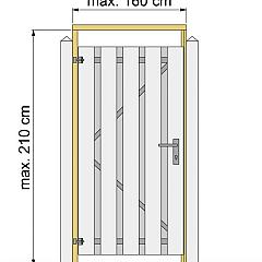 Tuindeurkozijn geschaafd grenen met aanslaglat, max. 160 cm breed, groen geïmpregneerd.