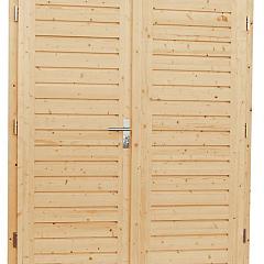 Vuren dubbele dichte opdekdeur met 5-puntssluiting, 168 x 201 cm, onbehandeld.