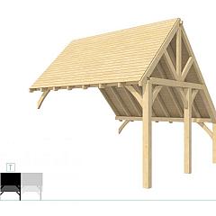 Buitenverblijf kapschuur Excellent Modulair, vuren, tussenstuk XXL/E, 385x399 cm, kleurloos geïmpregneerd.