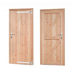 Douglas dichte enkele deur 90x201 cm, rechtsdraaiend, verzinkte hengen, RVS beslag, kleurloos geimpregneerd.