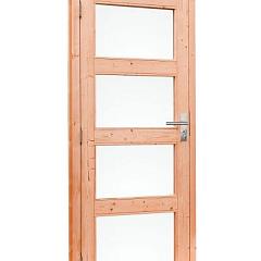 Douglas enkele 4-ruits deur inclusief kozijn, rechtsdraaiend, 90 x 201 cm, onbehandeld.