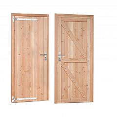 Douglas dichte enkele deur 90x201 cm, linksdraaiend, verzinkte hengen, RVS beslag, kleurloos geimpregneerd.