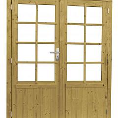 Vuren dubbele 8-ruits deur inclusief kozijn, 168 x 201 cm, groen geïmpregneerd.