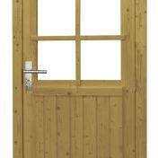 Vuren enkele 6-ruits deur inclusief kozijn, rechtsdraaiend, 90 x 201 cm, groen geïmpregneerd.