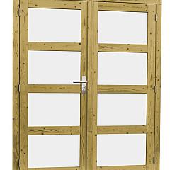 Vuren dubbele 4-ruits deur inclusief kozijn, 168 x 201 cm, groen geïmpregneerd.