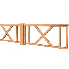 Hekwerk met kruis douglas type D, 328,5 x 73 cm, kleurloos geïmpregneerd.