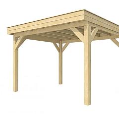 Buitenverblijf plat dak Premium I, vuren, basismodel L/D, 357x307 cm, kleurloos geïmpregneerd.