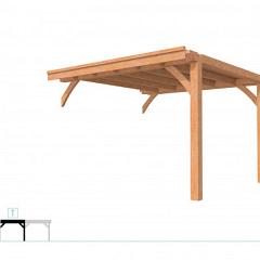 Buitenverblijf plat dak Excellent Modulair, douglas, tussenstuk L/D, 343x307 cm, onbehandeld.