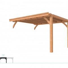 Buitenverblijf plat dak Excellent Modulair, douglas, tussenstuk L/E, 385x307 cm, onbehandeld.