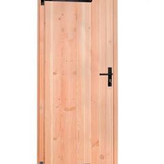 Douglas dichte enkele deur 90x201 cm, linksdraaiend, zwarte hengen, zwart beslag, kleurloos geimpregneerd.