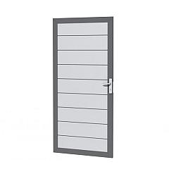 Aluminium deur, 90 x 183 cm, lichtgrijs.