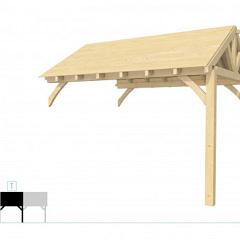 Buitenverblijf met zadeldak Excellent Modulair, vuren, tussenstuk L/E, 385x307 cm, onbehandeld.