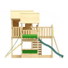 Grenen speeltoestel Farsund met donker groene glijbaan, groen geïmpregneerd.