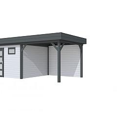 Vuren Topvision Tapuit, 300 x 300 en luifel 300 cm, wanden lichtgrijs en basis antraciet.