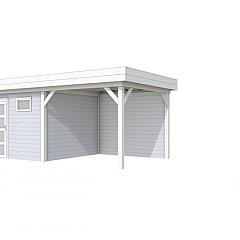 Vuren Topvision Tapuit, 300 x 300 en luifel 300 cm, wanden lichtgrijs en basis wit.