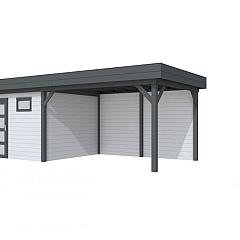 Vuren Topvision Tapuit, 300 x 300 en luifel 400 cm, wanden lichtgrijs en basis antraciet.