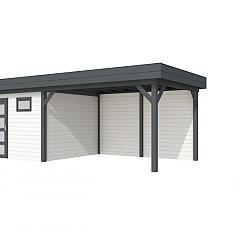 Vuren Topvision Tapuit, 300 x 300 en luifel 400 cm, wanden wit en basis antraciet.