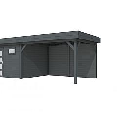 Vuren Topvision Tapuit, 300 x 300 en luifel 400 cm, antraciet gespoten.