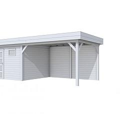 Vuren Topvision Tapuit, 300 x 300 en luifel 400 cm, lichtgrijs gespoten.