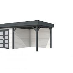 Vuren Topvision Bosuil, 300 x 300 en luifel 300 cm, wanden wit en basis antraciet.