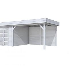 Vuren Topvision Bosuil, 300 x 300 en luifel 400 cm, lichtgrijs gespoten.