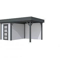 Vuren Topvision Kiekendief, 200 x 300 en luifel 300 cm, wanden lichtgrijs en basis antraciet.