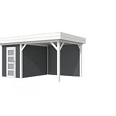 Vuren Topvision Kiekendief, 200 x 300 en luifel 300 cm, wanden antraciet en basis wit.