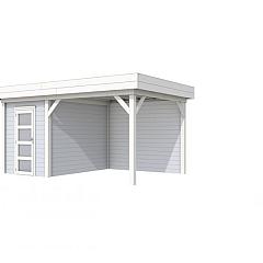 Vuren Topvision Kiekendief, 200 x 300 en luifel 300 cm, wanden lichtgrijs en basis wit.