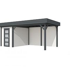 Vuren Topvision Kiekendief, 200 x 300 en luifel 400 cm, wanden wit en basis antraciet.