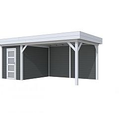 Vuren Topvision Kiekendief, 200 x 300 en luifel 400 cm, wanden antraciet en basis lichtgrijs.