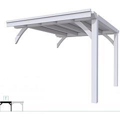 Buitenverblijf plat dak Excellent Modulair, vuren, tussenstuk L/C, 293x307 cm, lichtgrijs gespoten.
