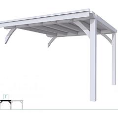 Buitenverblijf plat dak Excellent Modulair, vuren, tussenstuk L/D, 343x307 cm, lichtgrijs gespoten.