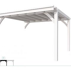 Buitenverblijf plat dak Excellent Modulair, vuren, tussenstuk L/E, 385x307 cm, wit gespoten.