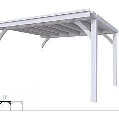 Buitenverblijf plat dak Excellent Modulair, vuren, tussenstuk L/E, 385x307 cm, lichtgrijs gespoten.