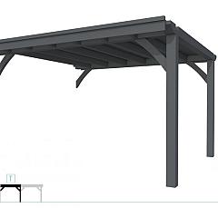 Buitenverblijf plat dak Excellent Modulair, vuren, tussenstuk L/E, 385x307 cm, antraciet gespoten.