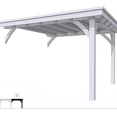 Buitenverblijf plat dak Excellent Modulair, vuren, rechterdeel L/D, 343x307 cm, lichtgrijs gespoten.